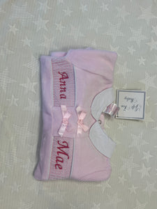 Personalised smocked baby gro pink