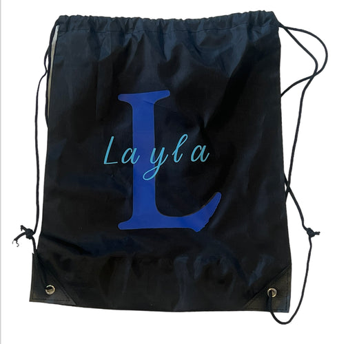 Personalised drawstring bag black large 33x42cm