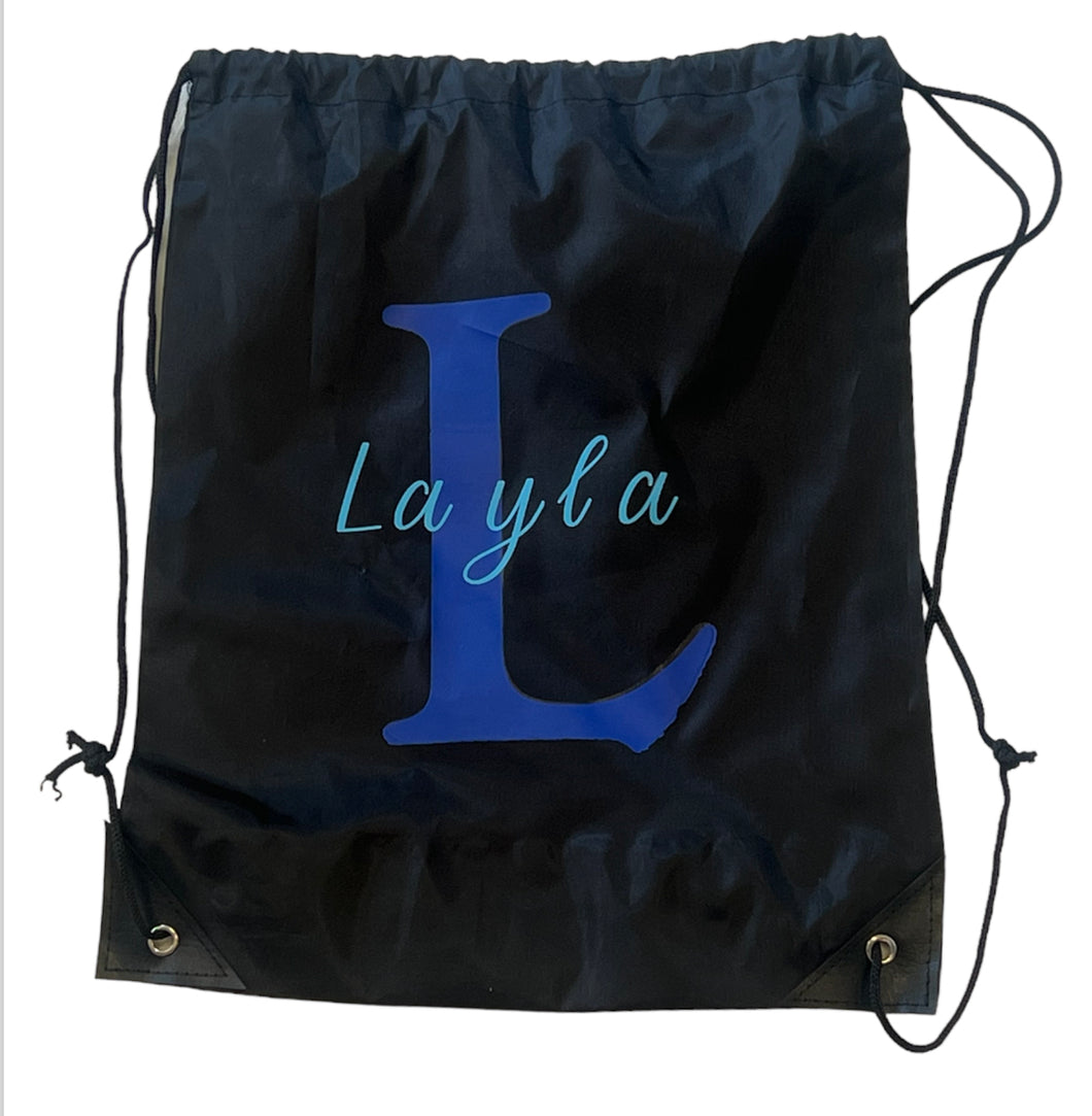 Personalised drawstring bag black large 33x42cm