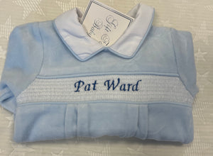 Personalised smocked baby gros