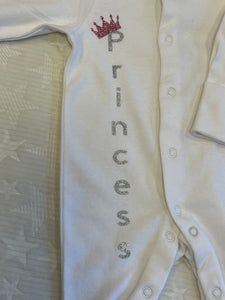 Prince and princess baby gro and hat