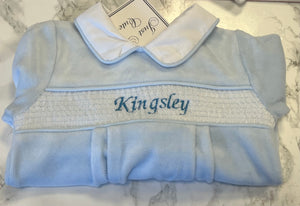 Personalised smocked baby gros