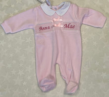 Load image into Gallery viewer, Personalised smocked baby gro pink