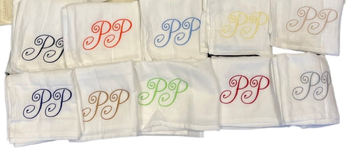 Fancy large initial muslin cloths more colours