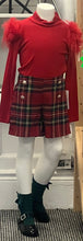 Load image into Gallery viewer, Tarten shorts and faux fur shoulder red top 4-14 years