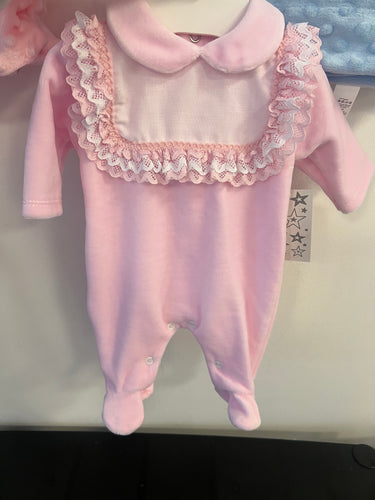 Spanish pink frilly baby gro