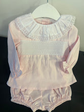 Load image into Gallery viewer, Spanish pink smocked 2 piece jam pant set can be personalised
