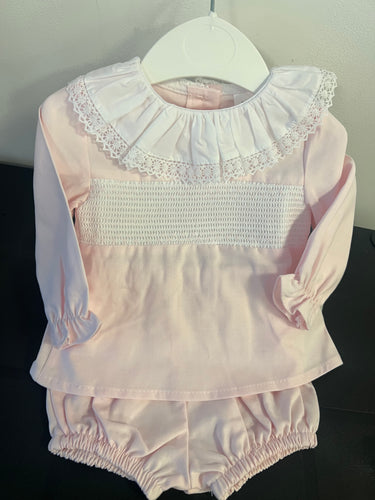 Spanish pink smocked 2 piece jam pant set