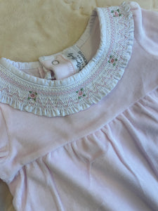 Velour smocked collar baby gro