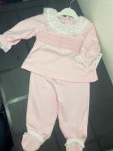 Load image into Gallery viewer, 2 piece smocked set pink can be personalised