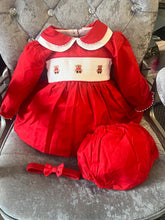 Load image into Gallery viewer, Red teddy smocked dress set newborn - 6 years