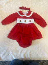 Load image into Gallery viewer, Red teddy smocked dress set newborn - 6 years