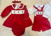 Load image into Gallery viewer, Red teddy smocked dress set newborn - 6 years