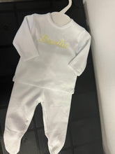 Load image into Gallery viewer, Personalised white 2 piece set any colour embroidery