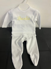 Load image into Gallery viewer, Personalised white 2 piece set any colour embroidery