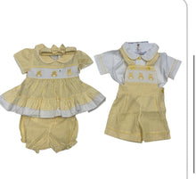 Load image into Gallery viewer, Lemon bunny smocked dungarees 0-4 years
