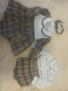 Beige chequered smocked set