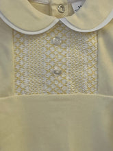 Load image into Gallery viewer, Lemon cotton smocked baby gro