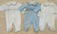 Load image into Gallery viewer, Velour smocked baby gro can be personalised