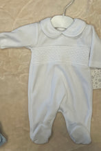 Load image into Gallery viewer, Velour smocked baby gro can be personalised