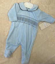 Load image into Gallery viewer, Velour smocked baby gro can be personalised