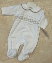 Load image into Gallery viewer, Velour smocked baby gro can be personalised
