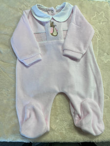 rabbit velour smocked baby gro