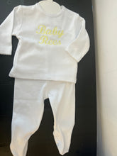 Load image into Gallery viewer, Personalised white 2 piece set any colour embroidery