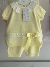 Load image into Gallery viewer, Spanish knit bow short sets 18-48 months lemon and pink
