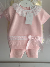 Load image into Gallery viewer, Spanish knit bow short sets 18-48 months lemon and pink