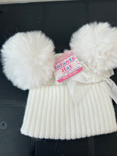 Load image into Gallery viewer, Double Pom Pom hat with bow 0-12 months
