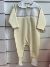 Load image into Gallery viewer, Spanish cotton baby gro lemon can be personalised
