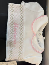 Load image into Gallery viewer, 100% cotton smocked baby gro can be personalised