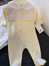 Load image into Gallery viewer, Spanish cotton baby gro lemon can be personalised