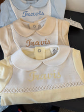 Load image into Gallery viewer, Spanish cotton baby gro lemon can be personalised