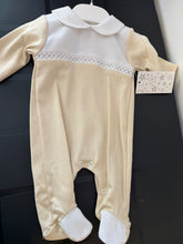 Load image into Gallery viewer, Spanish cotton baby gro  camelcan be personalised