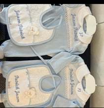 Load image into Gallery viewer, Spanish cotton baby gro  camelcan be personalised