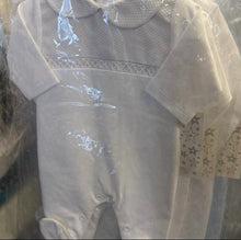 Load image into Gallery viewer, Spanish cotton baby gro white can be personalised