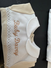 Load image into Gallery viewer, Spanish cotton baby gro  camelcan be personalised