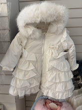 Load image into Gallery viewer, Wee me white coat with ruffles and bow