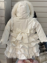 Load image into Gallery viewer, Wee me white coat with ruffles and bow