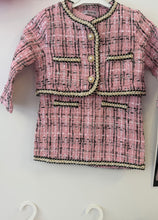 Load image into Gallery viewer, Girls 2 piece tweed style dress and coat set 6-36 pink