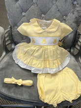 Load image into Gallery viewer, Striped smocked dress bloomer and headband