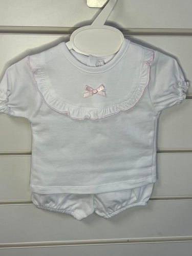 White short set with pink bow