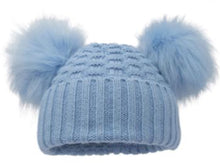 Load image into Gallery viewer, Personalised double pom pom hat blue