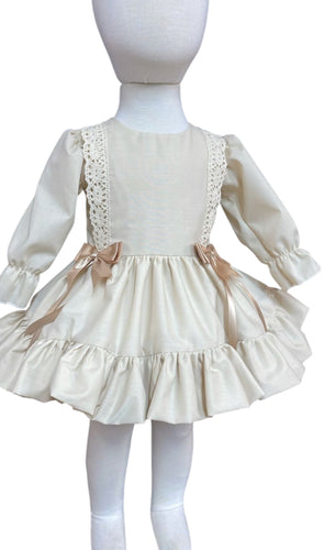 Beige camel bow dress 3 months - 4 years
