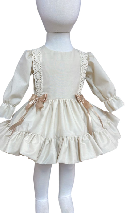 Beige camel bow dress 3 months - 4 years