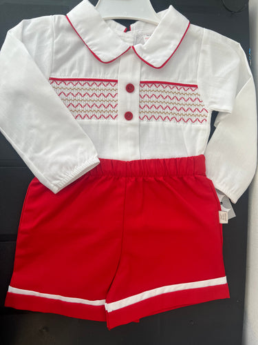 Smocked short set red
