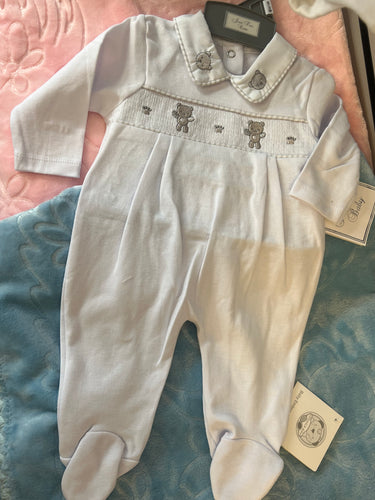 White teddy baby gro