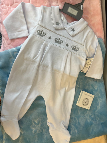 White crown baby gro